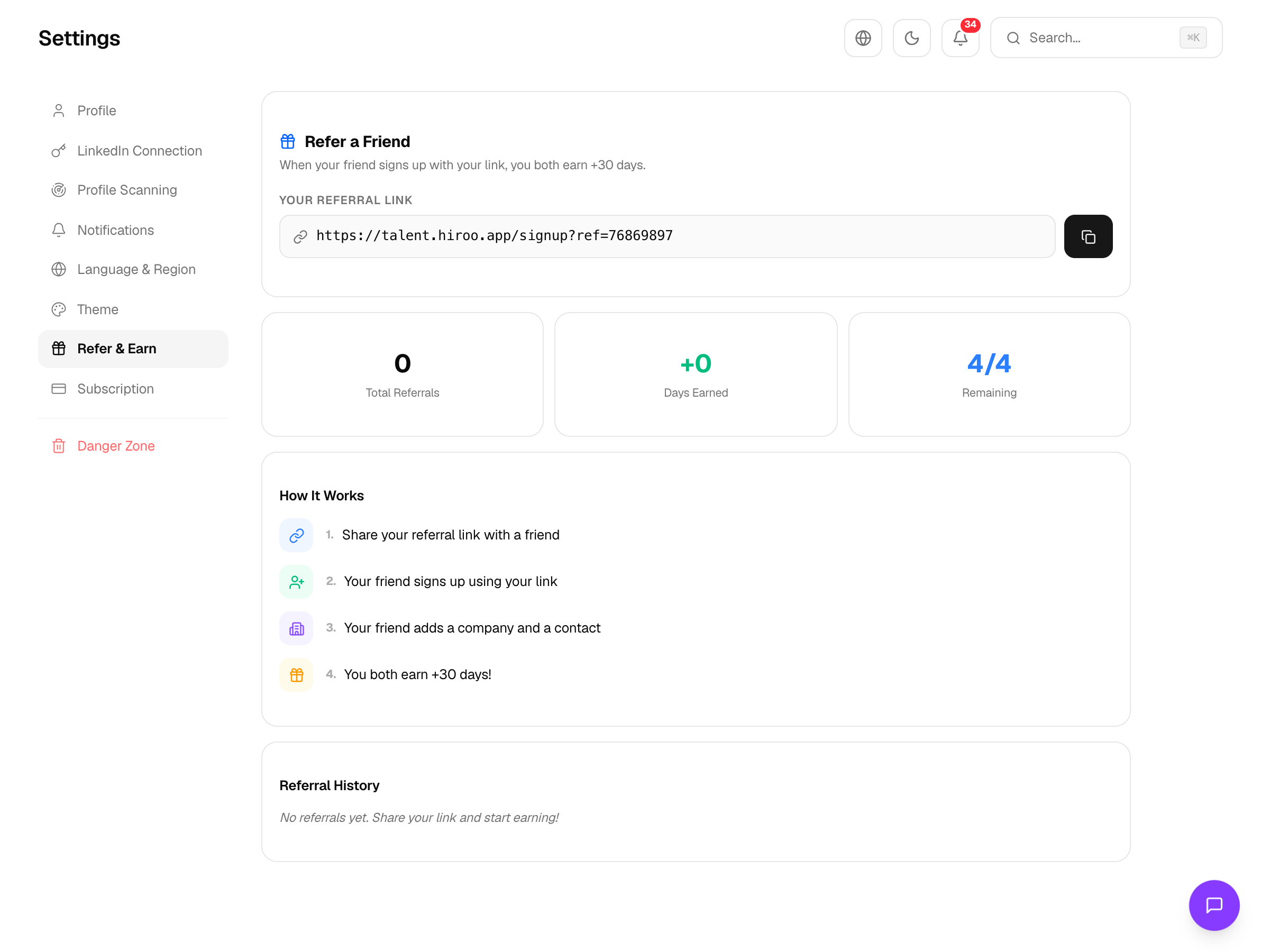 Refer & Earn page